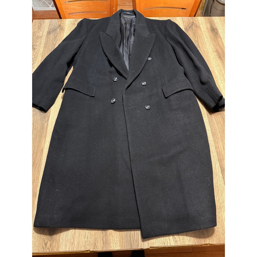 Virany Coat Mens Size 42 Black Trench Coat Double Breasted 100% Wool Long Jacket